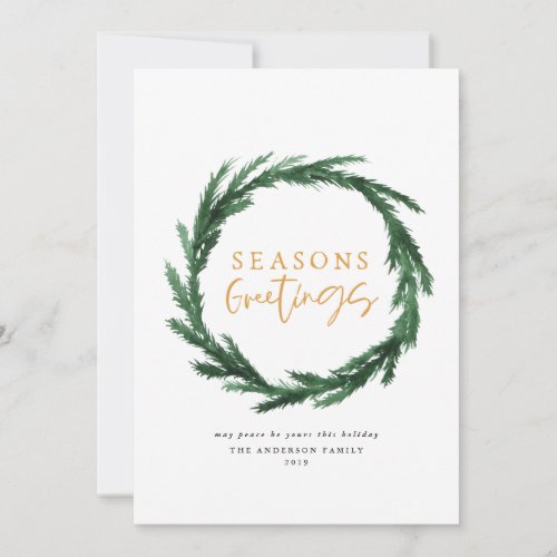 Seasons greetings watercolour wreath holiday card