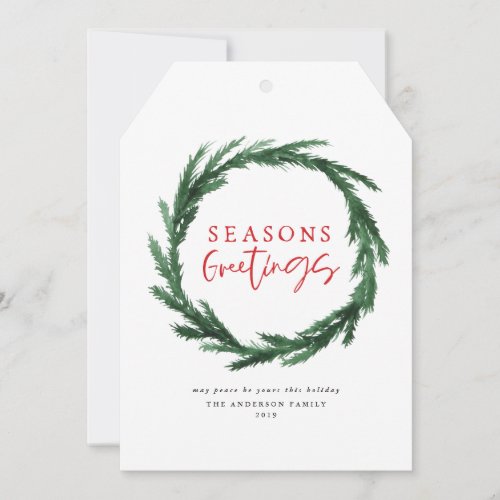 Seasons greetings watercolour wreath holiday card