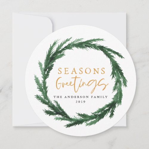 Seasons greetings watercolour wreath holiday card