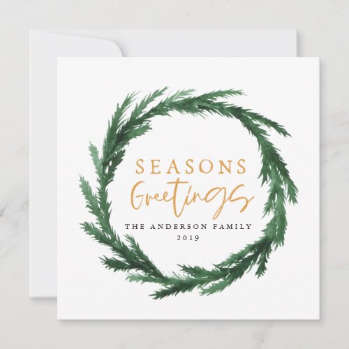 Seasons greetings watercolour wreath holiday card