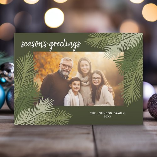 Seasons Greetings Whimsical Branches Modern Photo Holiday Card