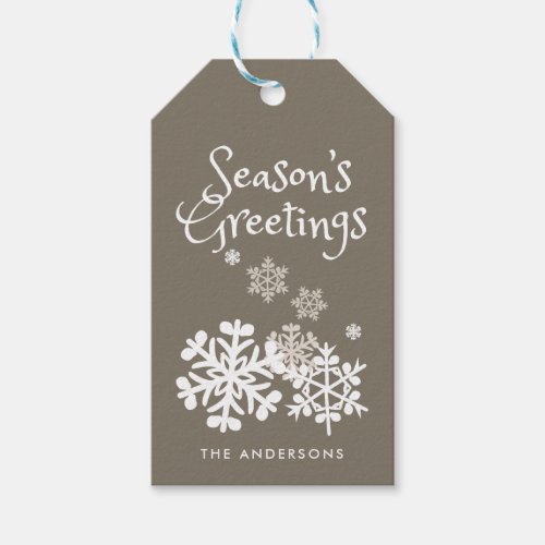 Seasons Greetings Whimsical Snowflakes Holiday Gift Tags