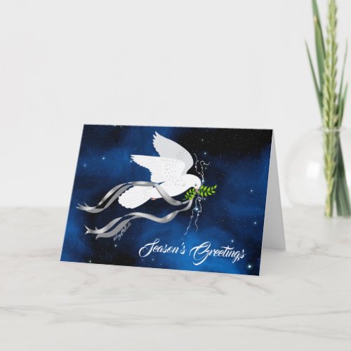 Seasons Greetings White Dove Holiday Card