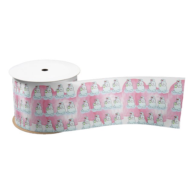 Seasons Greetings, White Snowman Pink Satin Ribbon (Spool)