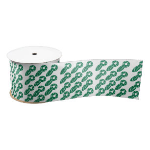 Seasons Greetings, White Stars Green Satin Ribbon