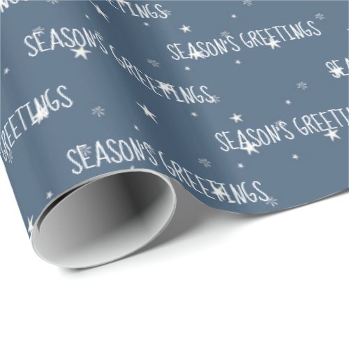 Seasons Greetings White Stars Wrapping Paper
