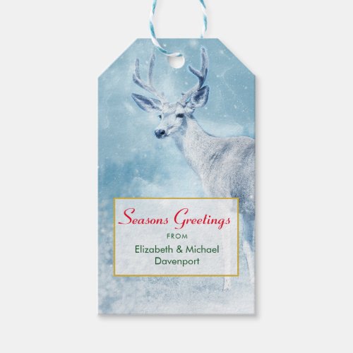 Seasons Greetings Winter Deer and Pine Trees Gift Tags