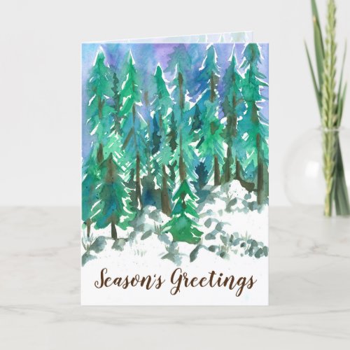 Seasons Greetings Winter Forest Snow Scene Holiday Card