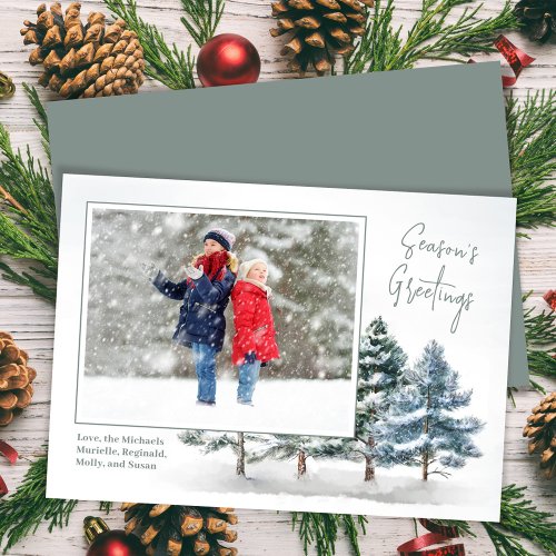 Seasons Greetings Winter Pine Photo Holiday Card