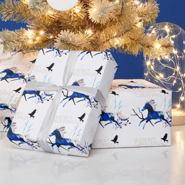 Season&rsquo;s Greetings Winter Pony Horse Christmas Wrapping Paper | Zazzle