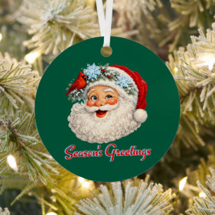 Season's Greetings - Winter Santa Metal Ornament