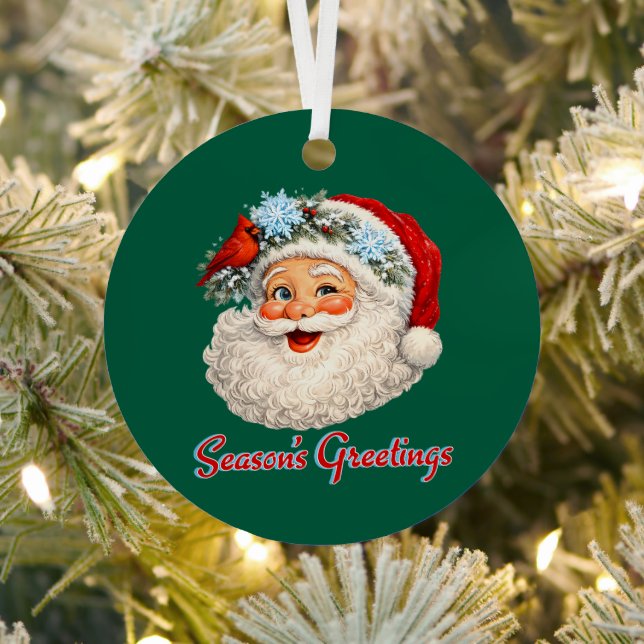 Season's Greetings - Winter Santa Metal Ornament (Insitu)
