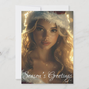 SEASON'S GREETINGS with beautiful Santa Angel Holiday Card