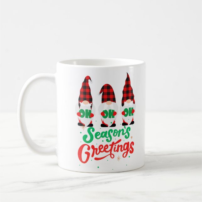 Season's Greetings with Festive Gnomes Coffee Mug (Left)