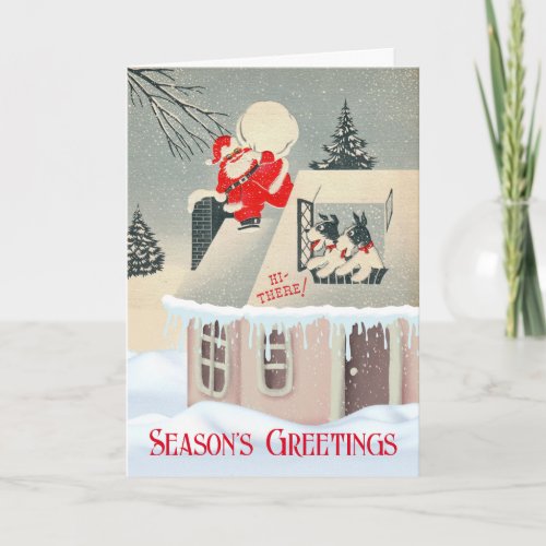 Seasons Greetings with Santa and Fox Terriers Card
