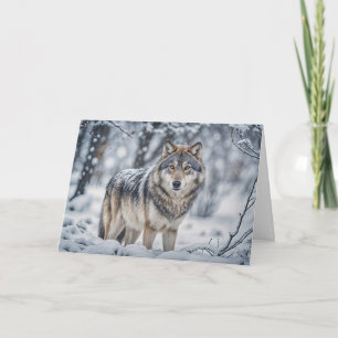 Seasons Greetings Wolf in the Snow Christmas Card