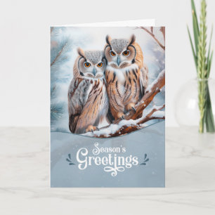 Season's Greetings Woodland Owl Couple Holiday Card