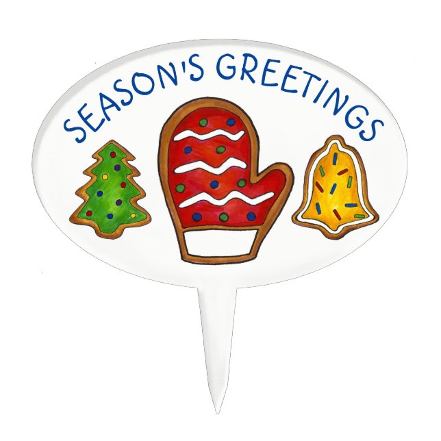 Season's Greetings Xmas Cookie Christmas Bell Tree Cake Topper (Front)