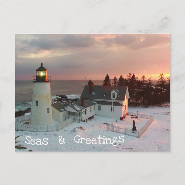 Seasons Greetings Xmas Lighthouse Holiday Postcard (Front)