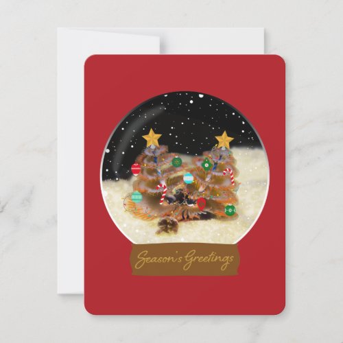 Seasons Greetings Xmas Tree Worm Snowglobe Card