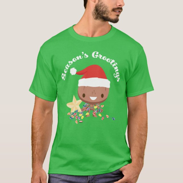 Season's Grootings Holiday Lights Groot T-Shirt (Front)