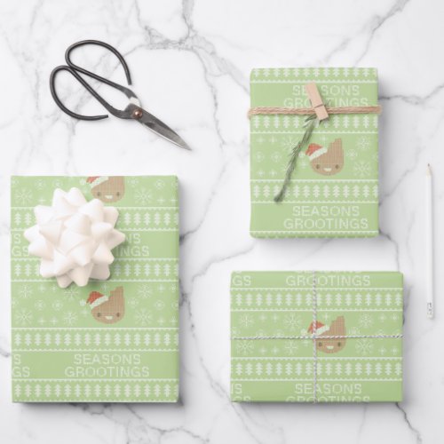 Seasons Grootings Stitched Groot Graphic Wrapping Paper Sheets
