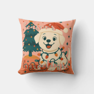 Season's Grrreetings! Funny Santa Dog Throw Pillow