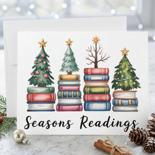 Seasons Readings Book Stack Christmas Tree Design Holiday Card