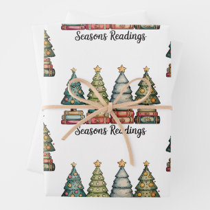 Seasons Readings Christmas Book Tree Teacher Xmas Wrapping Paper Sheets