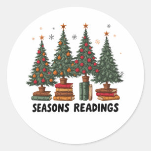 Seasons Readings Christmas Decorated Trees on Book Classic Round Sticker