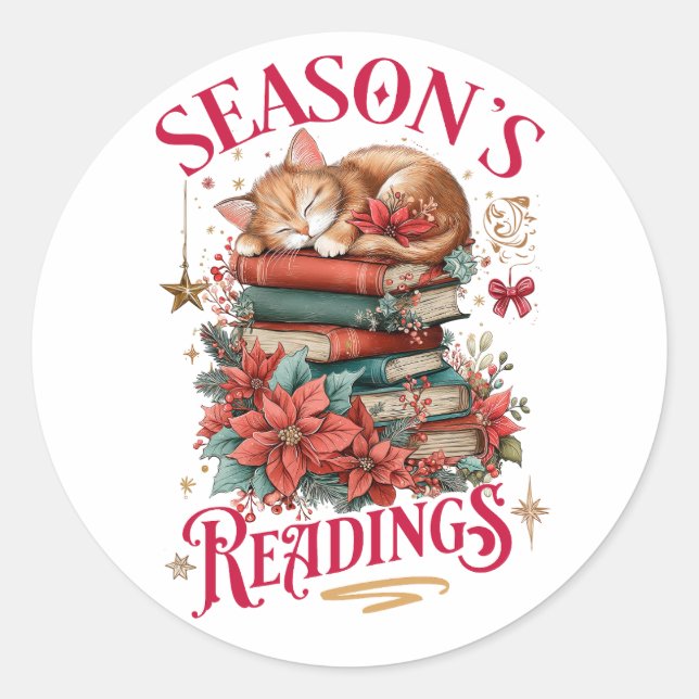Season's Readings Cozy Kitten  Classic Round Sticker (Front)