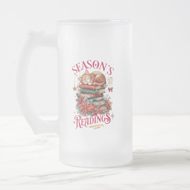 Season's Readings Cozy Kitten  Frosted Glass Beer Mug (Left)