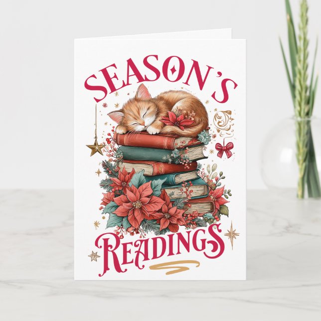 Season's Readings Cozy Kitten  Holiday Card (Front)