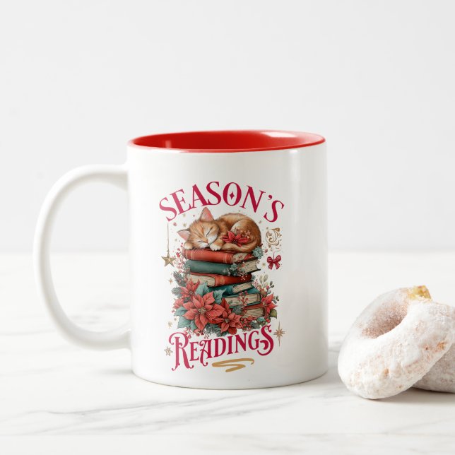 Season's Readings Cozy Kitten  Two-Tone Coffee Mug (With Donut)