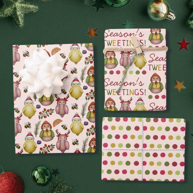 Seasons Tweetings Cute Bird Christmas Patterns Wrapping Paper Sheets (Creator Uploaded)