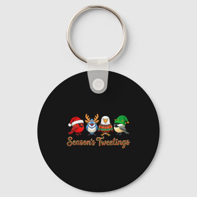 Season's Tweetings Funny Christmas Birdwatcher Squ Keychain (Front)