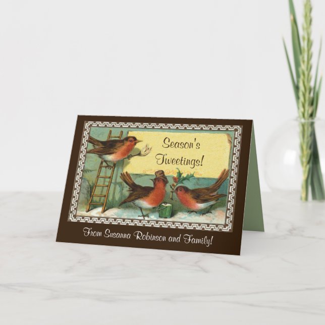 Season's Tweetings Three Robins Cute Holiday Cards (Front)