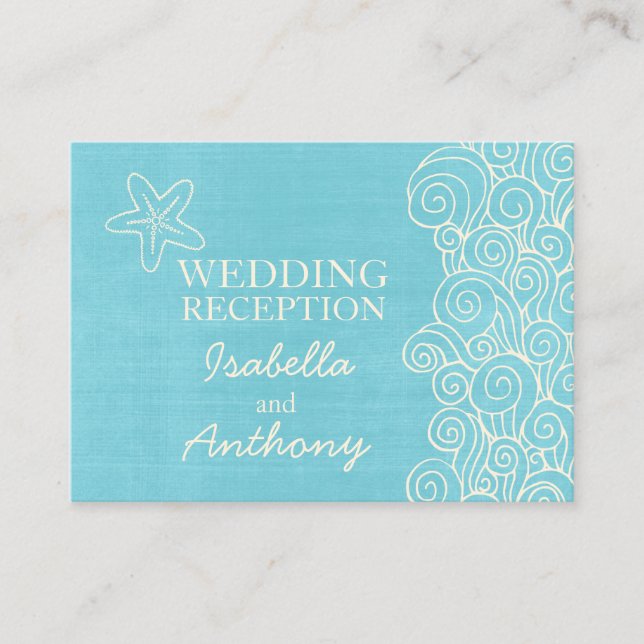 Seastar blue & cream wedding info enclosure card (Front)
