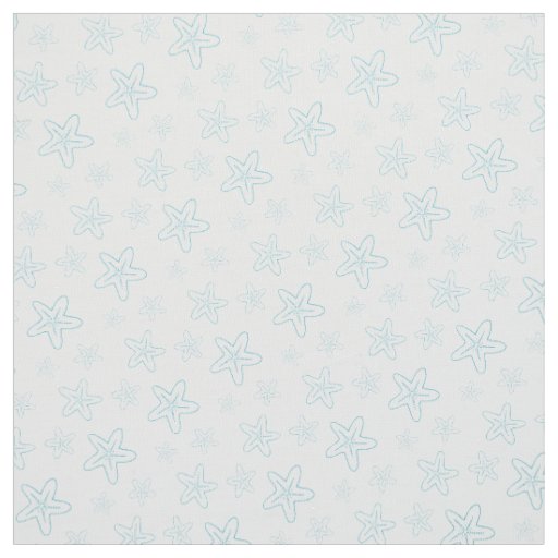 Seastar starfish drawing aqua blue white fabric