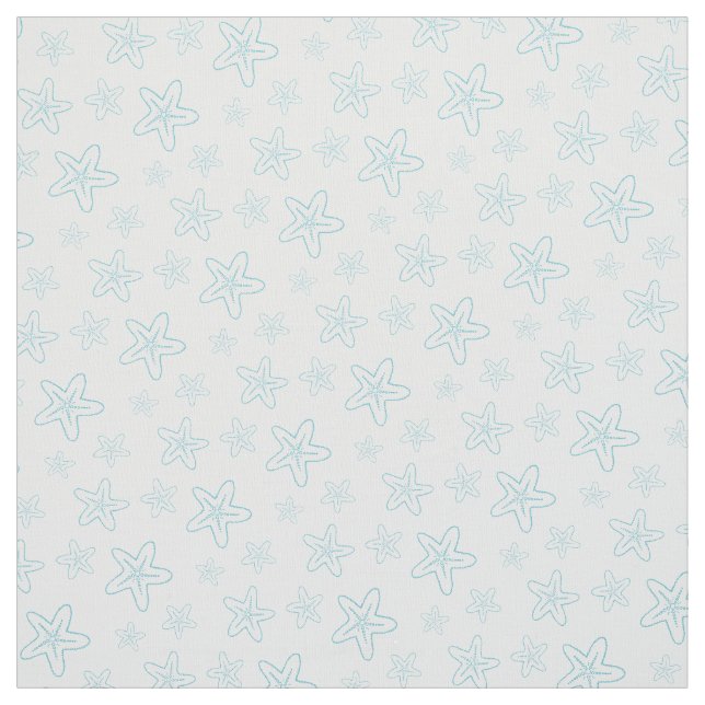 Seastar starfish drawing aqua blue white fabric (Swatch)