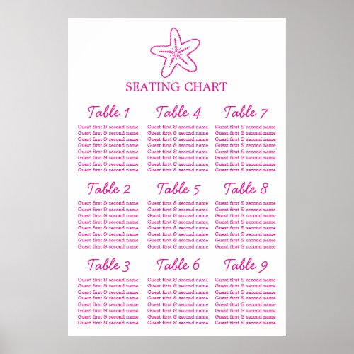 Seastar starfish Wedding Seating Table Planner 1_9 Poster