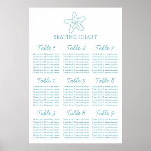 Seastar starfish Wedding Seating Table Planner 1_9 Poster