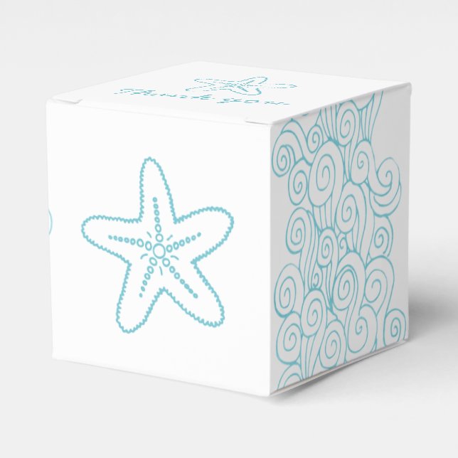 Seastar swirl aqua white wedding favor box (Front Side)