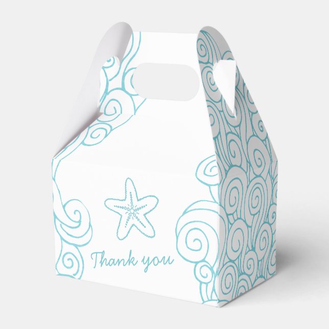 Seastar swirl aqua white wedding favor gable box (Back Side)
