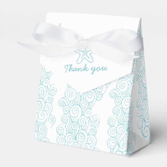 Seastar swirl aqua white wedding favor tent box (Front Side)