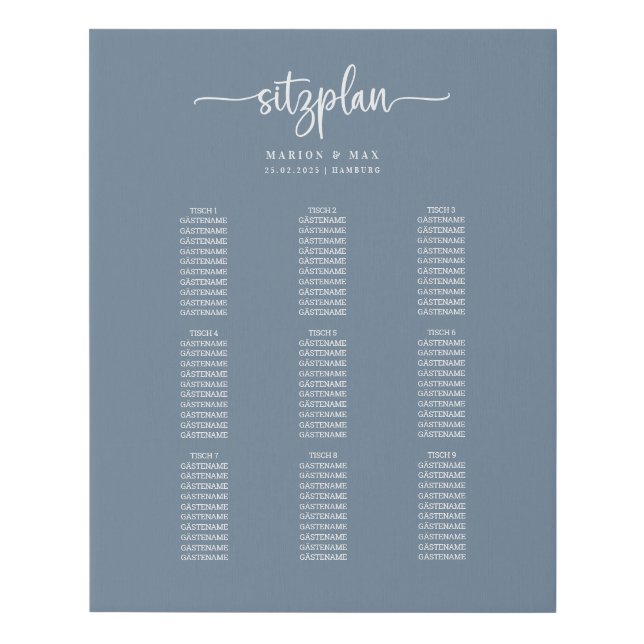 Seat plan Dusty Blue 01 Faux Canvas Print (Front)