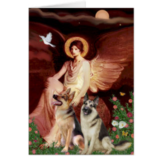 Seated Angel - Two German Shepherds Cards