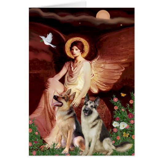 Seated Angel - Two German Shepherds Cards (Front)