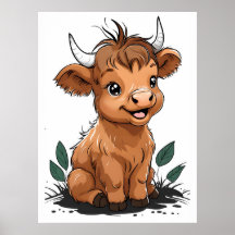 Seated Baby Highland Cow Nursery Art