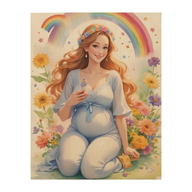 Seated Bliss Baby Shower Scene Wood Wall Art (Front)